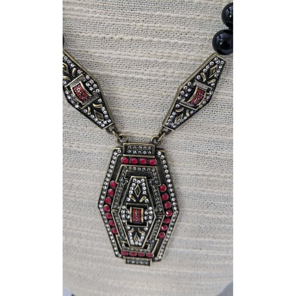Vintage Heidi Daus Rhinestones & Black Onyx Beads Collar Statement Necklace - Picture 16 of 16